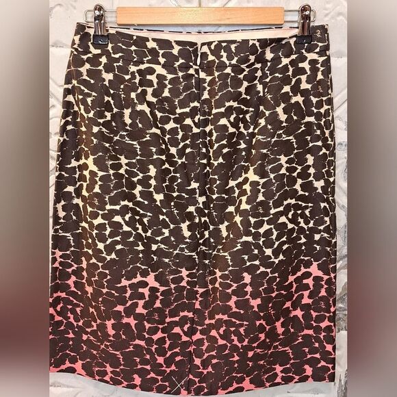 J.CREW MULTI COLOR LEOPARD DESIGN PENCIL LINEN SKIRT SZ 4 - Picture 2 of 11